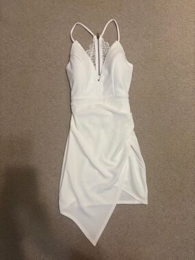 White Lace-Back Asymmetric Slip Dress